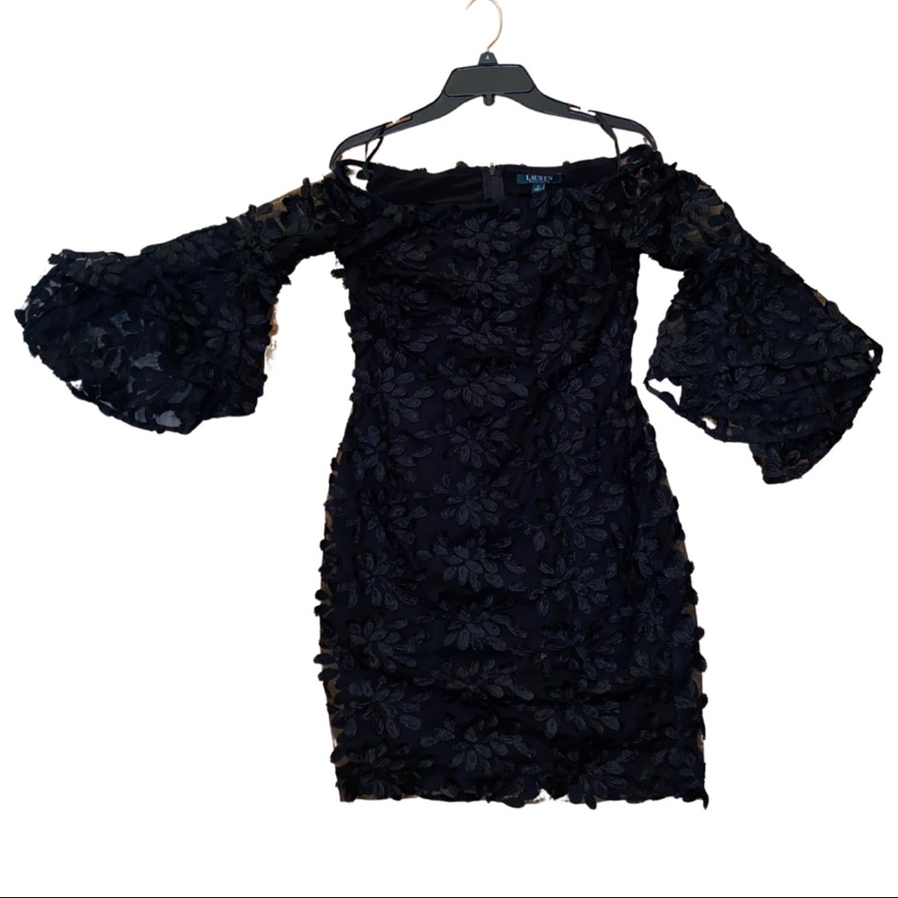 Black floral mini dress.